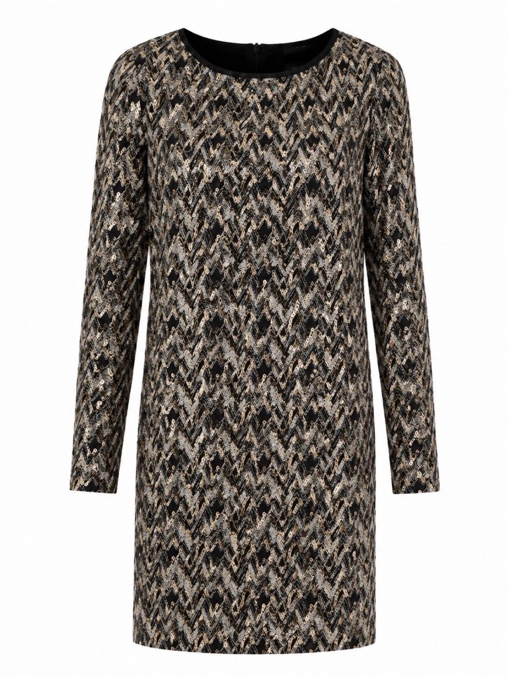Jessica Howard Black & Gold Sequin Chevron Long-Sleeve Dress